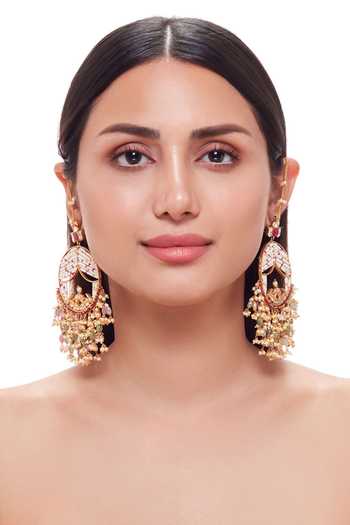 Raabta By Rahul Pink Samaroh Pearl Curtain Earrings Online at Aza Fashions Raabta By Rahul_Pink Samaroh Pearl Curtain Earrings _Online_at_Aza_Fashions