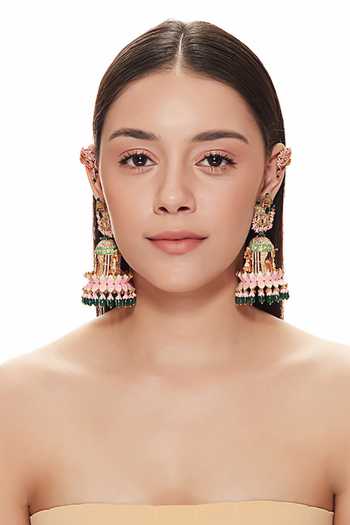 Raabta By Rahul Gold Plated Apsara Palki Jhumkas With Ear Cover Cuffs Online at Aza Fashions Raabta By Rahul_Gold Plated Apsara Palki Jhumkas With Ear Cover Cuffs _Online_at_Aza_Fashions