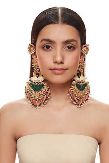 Raabta By Rahul Green Sakhi Long Earrings With Ear Cuff Covers Online at Aza Fashions Raabta By Rahul_Green Sakhi Long Earrings With Ear Cuff Covers _Online_at_Aza_Fashions