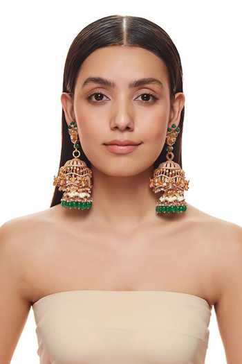 Raabta By Rahul_Pink Jhoomar Long Jhumka Earrings _Online_at_Aza_Fashions