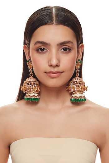Buy_Raabta By Rahul_Pink Jhoomar Long Jhumka Earrings _Online_at_Aza_Fashions