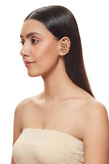 Buy_Raabta By Rahul_Pink Palki Jhalar Earrings And Dulhan Deewani Ear Cuffs Set _Online_at_Aza_Fashions