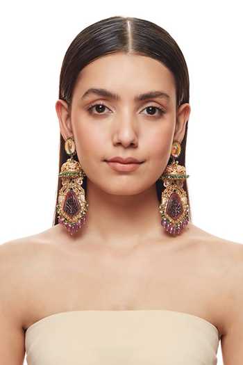 Raabta By Rahul Pink Barhi Tourmaline Embellished Earrings Online at Aza Fashions Raabta By Rahul_Pink Barhi Tourmaline Embellished Earrings _Online_at_Aza_Fashions