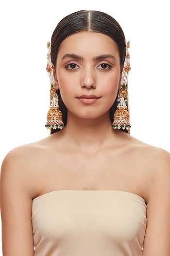 Raabta By Rahul_Multi Color Kimaya Moti Jhallar Earrings _Online_at_Aza_Fashions