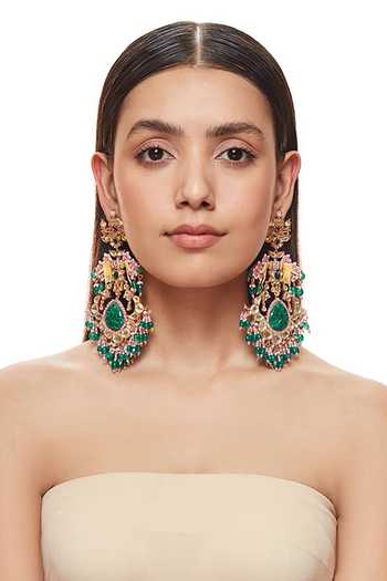 Raabta By Rahul_Pink Zahoor Embellished Chandbali Earrings _Online_at_Aza_Fashions