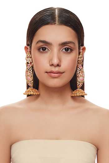 Raabta By Rahul Pink Malka Bali Log Jhumka Earrings Online at Aza Fashions Raabta By Rahul_Pink Malka Bali Log Jhumka Earrings _Online_at_Aza_Fashions