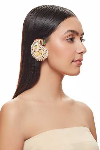 Buy_Raabta By Rahul_Green Raasleela Meenakari Ear Cover Cuffs _Online_at_Aza_Fashions