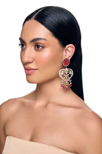 Raabta By Rahul Tulip Embellished Carved Stone Earrings 