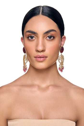 Raabta By Rahul White Tulip Embellished Carved Stone Earrings Online at Aza Fashions Raabta By Rahul_White Tulip Embellished Carved Stone Earrings _Online_at_Aza_Fashions