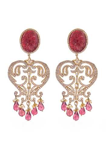 Raabta By Rahul Tulip Embellished Carved Stone Earrings 