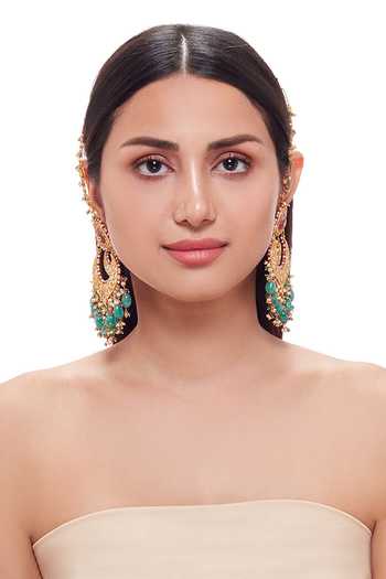 Raabta By Rahul Pink Thappa Chandbalis With Kundan Kaan Chain Online at Aza Fashions Raabta By Rahul_Pink Thappa Chandbalis With Kundan Kaan Chain _Online_at_Aza_Fashions
