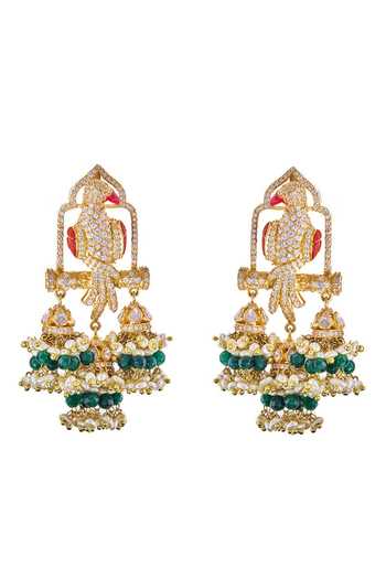 Raabta By Rahul Coral Parrot Embellished Earrings 