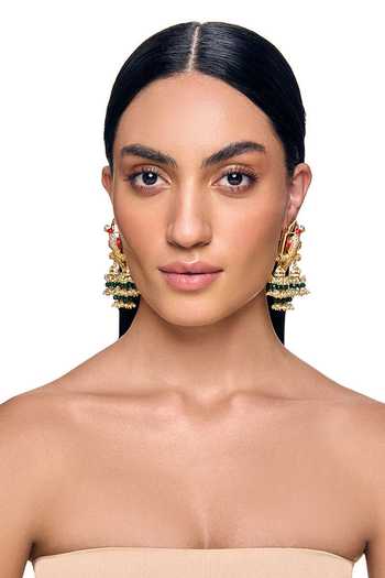 Raabta By Rahul_Gold Plated Coral Parrot Embellished Earrings _Online_at_Aza_Fashions