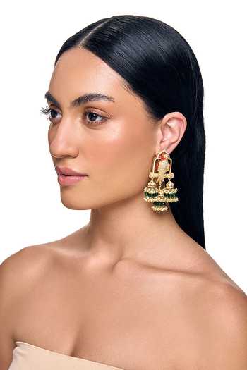 Raabta By Rahul Coral Parrot Embellished Earrings 