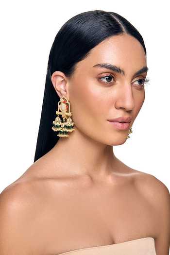 Buy_Raabta By Rahul_Gold Plated Coral Parrot Embellished Earrings _Online_at_Aza_Fashions