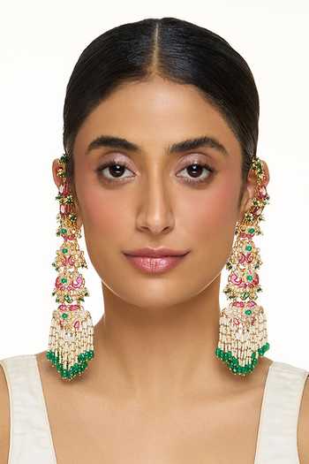 Raabta By Rahul Pink Mahreen Embellished Long Earrings Online at Aza Fashions Raabta By Rahul_Pink Mahreen Embellished Long Earrings _Online_at_Aza_Fashions