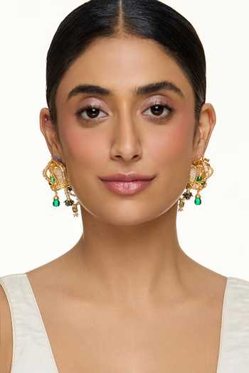 Raabta By Rahul Multi Color Crown Studs With Gulbandh Ear Chain Online at Aza Fashions Raabta By Rahul_Multi Color Crown Studs With Gulbandh Ear Chain _Online_at_Aza_Fashions