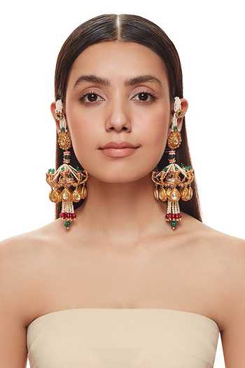 Raabta By Rahul_Gold Plated Sahana Embellished Chandelier Earrings _Online_at_Aza_Fashions