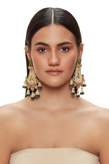 Raabta By Rahul Blue Yugal Temple Earrings With Ear Covers Online at Aza Fashions Raabta By Rahul_Blue Yugal Temple Earrings With Ear Covers _Online_at_Aza_Fashions