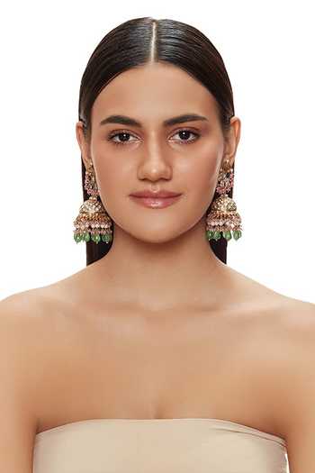 Raabta By Rahul Pink Airavath Embellished Jhumka Earrings Online at Aza Fashions Raabta By Rahul_Pink Airavath Embellished Jhumka Earrings _Online_at_Aza_Fashions