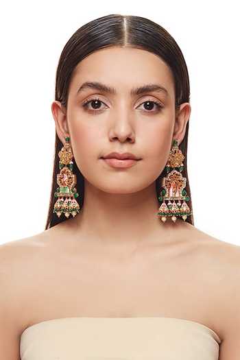 Raabta By Rahul Pink Navanya Triple Jhumki Earrings Online at Aza Fashions Raabta By Rahul_Pink Navanya Triple Jhumki Earrings _Online_at_Aza_Fashions
