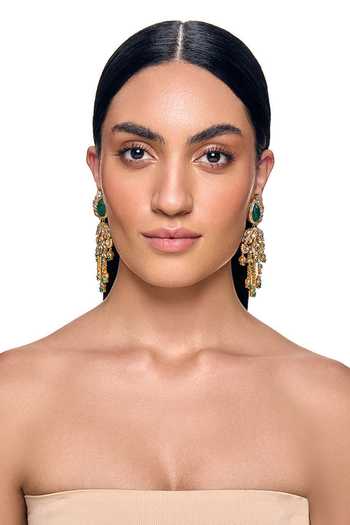 Raabta By Rahul_Green Panna Shah Embellished Earrings _Online_at_Aza_Fashions