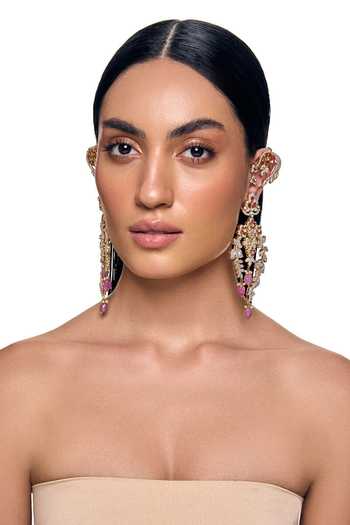 Raabta By Rahul White Shimona Set Of Embellished Earrings And Ear Cuffs Online at Aza Fashions Raabta By Rahul_White Shimona Set Of Embellished Earrings And Ear Cuffs _Online_at_Aza_Fashions