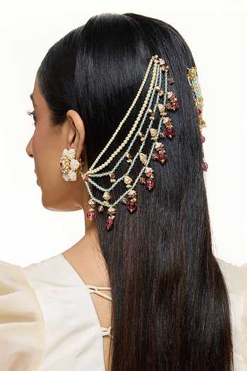 Buy Raabta By Rahul White Maharani Rosette Studs With Ear Chains Online at Aza Fashions Buy_Raabta By Rahul_White Maharani Rosette Studs With Ear Chains _Online_at_Aza_Fashions