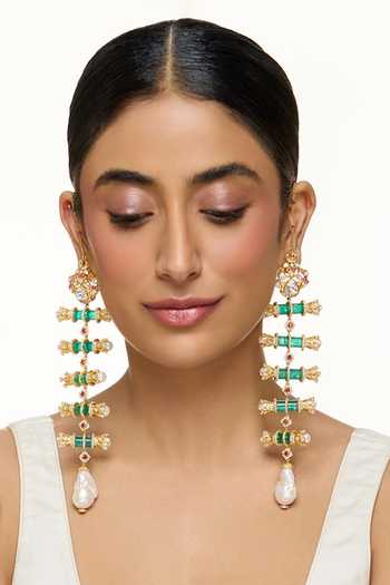Raabta By Rahul Green Parinde Beryl Tube Long Earrings Online at Aza Fashions Raabta By Rahul_Green Parinde Beryl Tube Long Earrings _Online_at_Aza_Fashions