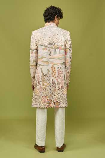 Arihant Rai Sinha Mens Pattern Embroidered Full-Length Sherwani & Pant Set 