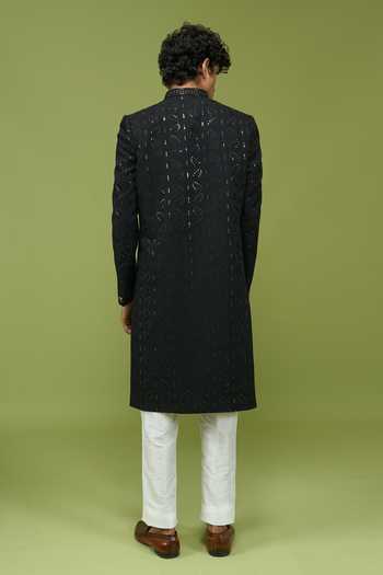 Arihant Rai Sinha Black Silk, Dupion Mens Pattern Pcs Achkan And Pant Set Online at Aza Fashions Arihant Rai Sinha_Black Silk, Dupion Mens Pattern Pcs Achkan And Pant Set _Online_at_Aza_Fashions