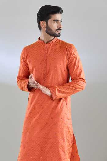 Arihant Rai Sinha Mirror Embroidered Orange Kurta Set