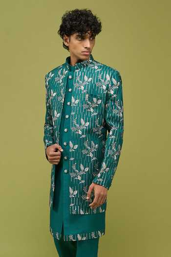 Buy Arihant Rai Sinha Teal Silk, Dupion Pattern Pc Sherwani Set Online at Aza Fashions Buy_Arihant Rai Sinha_Teal Silk, Dupion Pattern Pc Sherwani Set _Online_at_Aza_Fashions