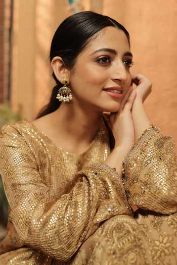 Surkh Syahi Gold Crepe Sequins Round Neck Work Kurta And Palazzo Set Online at Aza Fashions Surkh Syahi_Gold Crepe Sequins Round Neck Work Kurta And Palazzo Set _Online_at_Aza_Fashions