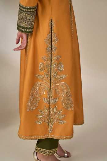 Shop Masaba Orange Silk, Organza Round Neck Meetha Paan Pataka Embroidered Kurta Set Online at Aza Fashions Shop_Masaba_Orange Silk, Organza Round Neck Meetha Paan Pataka Embroidered Kurta Set _Online_at_Aza_Fashions