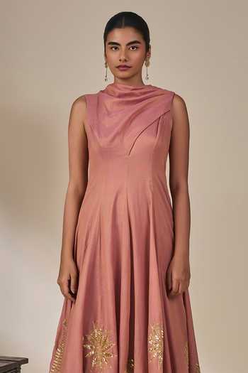 Masaba Pink Silk, Tissue, Organza Cowl Neck Gulkand Gulnaar Anarkali Palazzo Set Online at Aza Fashions Masaba_Pink Silk, Tissue, Organza Cowl Neck Gulkand Gulnaar Anarkali Palazzo Set _Online_at_Aza_Fashions
