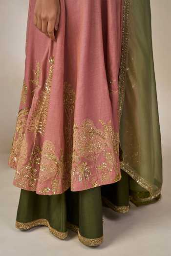 Shop Masaba Pink Silk, Tissue, Organza Cowl Neck Gulkand Gulnaar Anarkali Palazzo Set Shop_Masaba_Pink Silk, Tissue, Organza Cowl Neck Gulkand Gulnaar Anarkali Palazzo Set