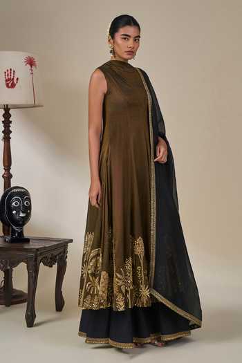 Shop Masaba Black Silk, Tissue, Organza Zari Cowl Neck Gulkand Gulnaar Anarkali Set Online at Aza Fashions Shop_Masaba_Black Silk, Tissue, Organza Zari Cowl Neck Gulkand Gulnaar Anarkali Set _Online_at_Aza_Fashions