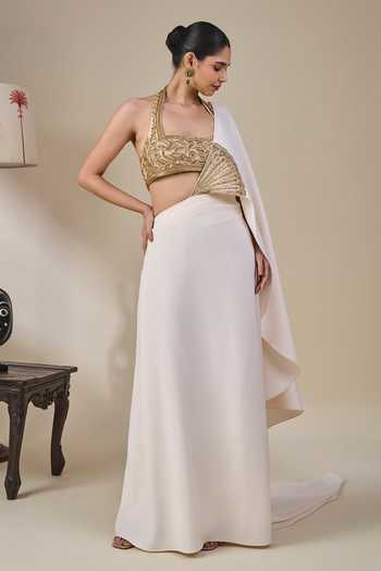 Buy Masaba Ivory Crepe, Silk, Tissue Halter Rangrez Rasmalai Pre-stitched Saree With Blouse Online at Aza Fashions Buy_Masaba_Ivory Crepe, Silk, Tissue Halter Rangrez Rasmalai Pre-stitched Saree With Blouse _Online_at_Aza_Fashions