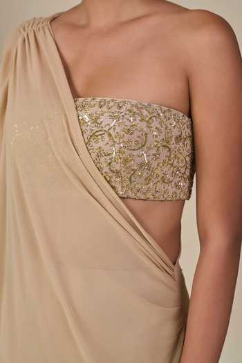 Buy Masaba Beige Crepe, Georgette Bandeau Neck Sitara Sehra Embroidered Skirt Set Buy_Masaba_Beige Crepe, Georgette Bandeau Neck Sitara Sehra Embroidered Skirt Set