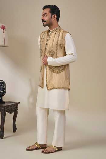 Buy Masaba Gold Silk, Tissue, Viscose Embroidery, Zari Rabdi Rasmalai Bundi And Kurta Set Online at Aza Fashions Buy_Masaba_Gold Silk, Tissue, Viscose Embroidery, Zari Rabdi Rasmalai Bundi And Kurta Set _Online_at_Aza_Fashions