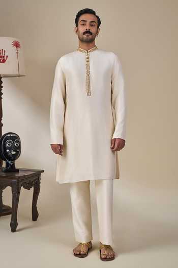 Buy Masaba Gold Silk, Tissue, Viscose Embroidery, Zari Rabdi Rasmalai Bundi And Kurta Set Buy_Masaba_Gold Silk, Tissue, Viscose Embroidery, Zari Rabdi Rasmalai Bundi And Kurta Set