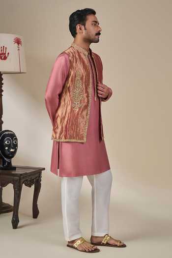 Masaba Gold Silk, Tissue, Viscose Zari, Stones Darbar Dilruba Bundi And Kurta Set Online at Aza Fashions Masaba_Gold Silk, Tissue, Viscose Zari, Stones Darbar Dilruba Bundi And Kurta Set _Online_at_Aza_Fashions