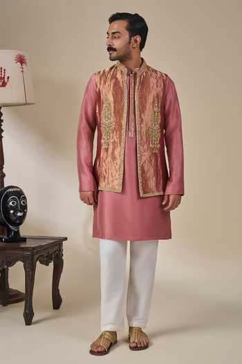 Shop Masaba Gold Silk, Tissue, Viscose Zari, Stones Darbar Dilruba Bundi And Kurta Set Online at Aza Fashions Shop_Masaba_Gold Silk, Tissue, Viscose Zari, Stones Darbar Dilruba Bundi And Kurta Set _Online_at_Aza_Fashions
