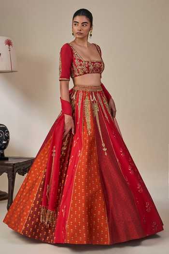 Buy Masaba Red Silk, Net, Organza Square Neck Rango Sa Jahan Embroidered Lehenga Set Online at Aza Fashions Buy_Masaba_Red Silk, Net, Organza Square Neck Rango Sa Jahan Embroidered Lehenga Set _Online_at_Aza_Fashions