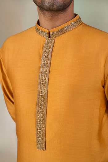 Shop_Masaba_Orange Silk, Viscose Zari, Stones Khushboo Khwaab Bundi And Kurta Set 