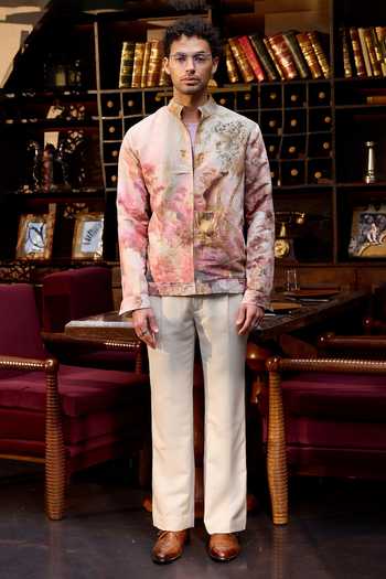Asuka Multi Color Suede Marble Muse Printed Bomber Jacket Online at Aza Fashions Asuka_Multi Color Suede Marble Muse Printed Bomber Jacket _Online_at_Aza_Fashions