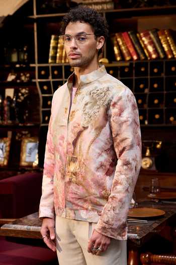 Buy Asuka Multi Color Suede Marble Muse Printed Bomber Jacket Online at Aza Fashions Buy_Asuka_Multi Color Suede Marble Muse Printed Bomber Jacket _Online_at_Aza_Fashions