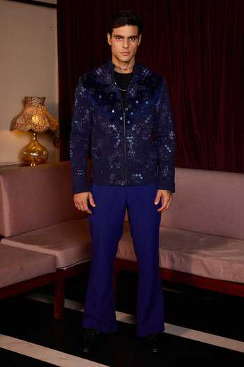 Asuka Blue Velvet Opulent Dusk Hand Embroidered Jacket Online at Aza Fashions Asuka_Blue Velvet Opulent Dusk Hand Embroidered Jacket _Online_at_Aza_Fashions