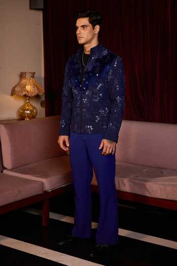 Buy Asuka Blue Velvet Opulent Dusk Hand Embroidered Jacket Online at Aza Fashions Buy_Asuka_Blue Velvet Opulent Dusk Hand Embroidered Jacket _Online_at_Aza_Fashions